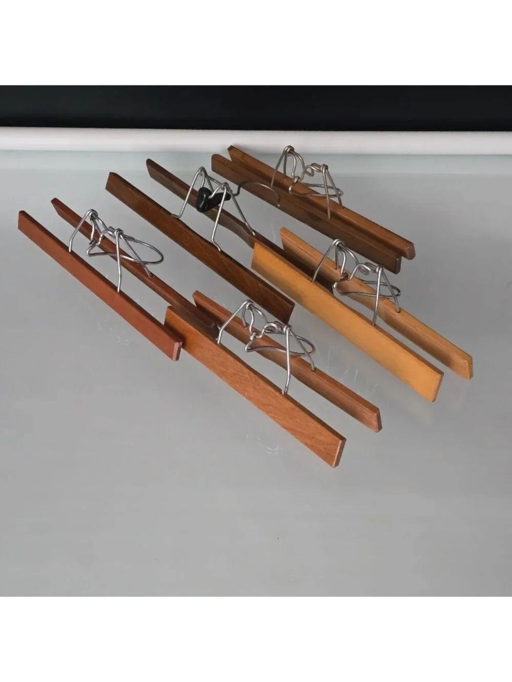 5 Vintage Wooden Clamp Hangers Pants Trousers Skirt Various Sz 12" 11" 10" 9"